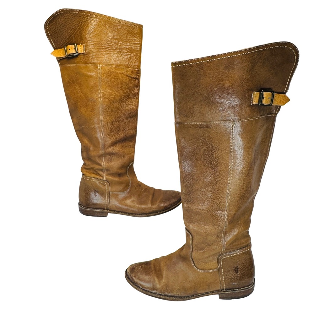 Frye Paige Tall Riding Boots Women's 9.5B Tan Leather Classic Equestrian Chic‎